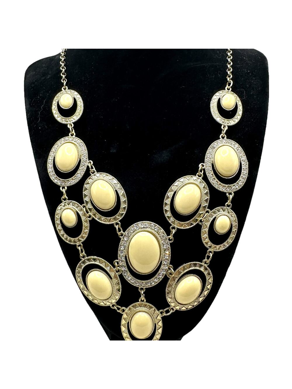 Glam Vintage Cream Gold Tone Bubble Acrylic Bead Bib Necklace